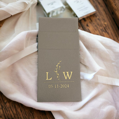 Personalized Wedding Napkins With Branch and Letter, Linen Like