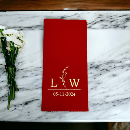 Personalized Wedding Napkins with Branch and Letter, Linen Feel