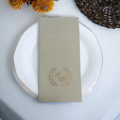 Personalized Wedding Pocket Napkins, with Letters and Branch