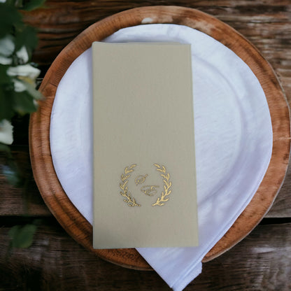 Personalized Wedding Napkins with Letters and Branch, Bookfold Napkin, Linen Like