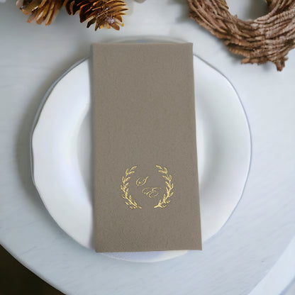 Personalized Wedding Napkins with Letters and Branch, Bookfold Napkin, Linen Like