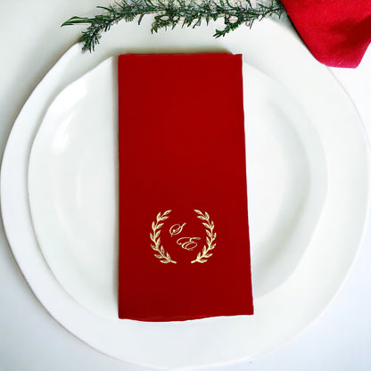 Personalized Wedding Napkins with Letters and Branch, Bookfold Napkin, Linen Like