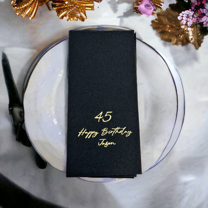 Bookfold Birthday Napkin with Age, Linen Like, Personalized Napkin