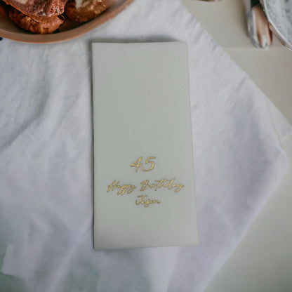 Bookfold Birthday Napkin with Age, Linen Like, Personalized Napkin