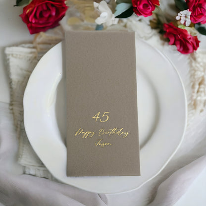 Bookfold Birthday Napkin with Age, Linen Like, Personalized Napkin