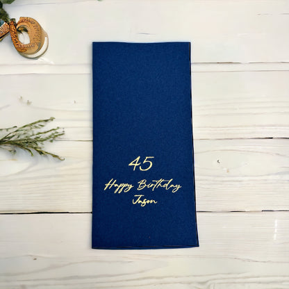 Bookfold Birthday Napkin with Age, Linen Like, Personalized Napkin