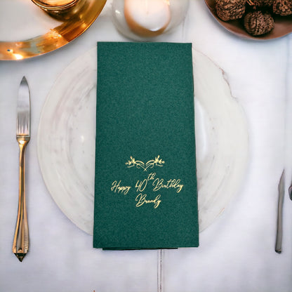 Bookfold Monogram Crown Birthday Napkin, Linen Like Custom Napkin