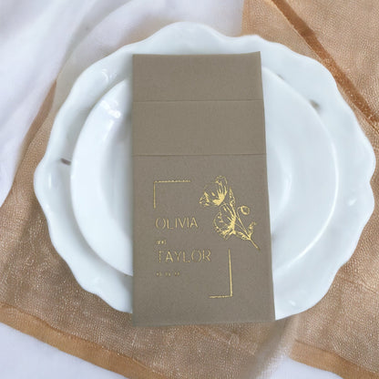 Personalized Pocket Wedding Napkins with Rose, Linen Like