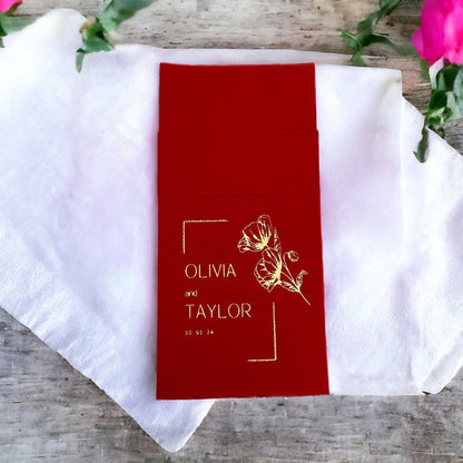 Personalized Pocket Wedding Napkins with Rose, Linen Like