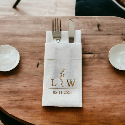 Personalized Wedding Napkins With Branch and Letter, Linen Like