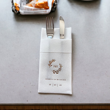 Personalized Pocket Wedding Napkins with Branch