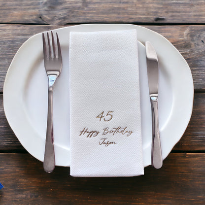 Bookfold Birthday Napkin with Age, Linen Like, Personalized Napkin