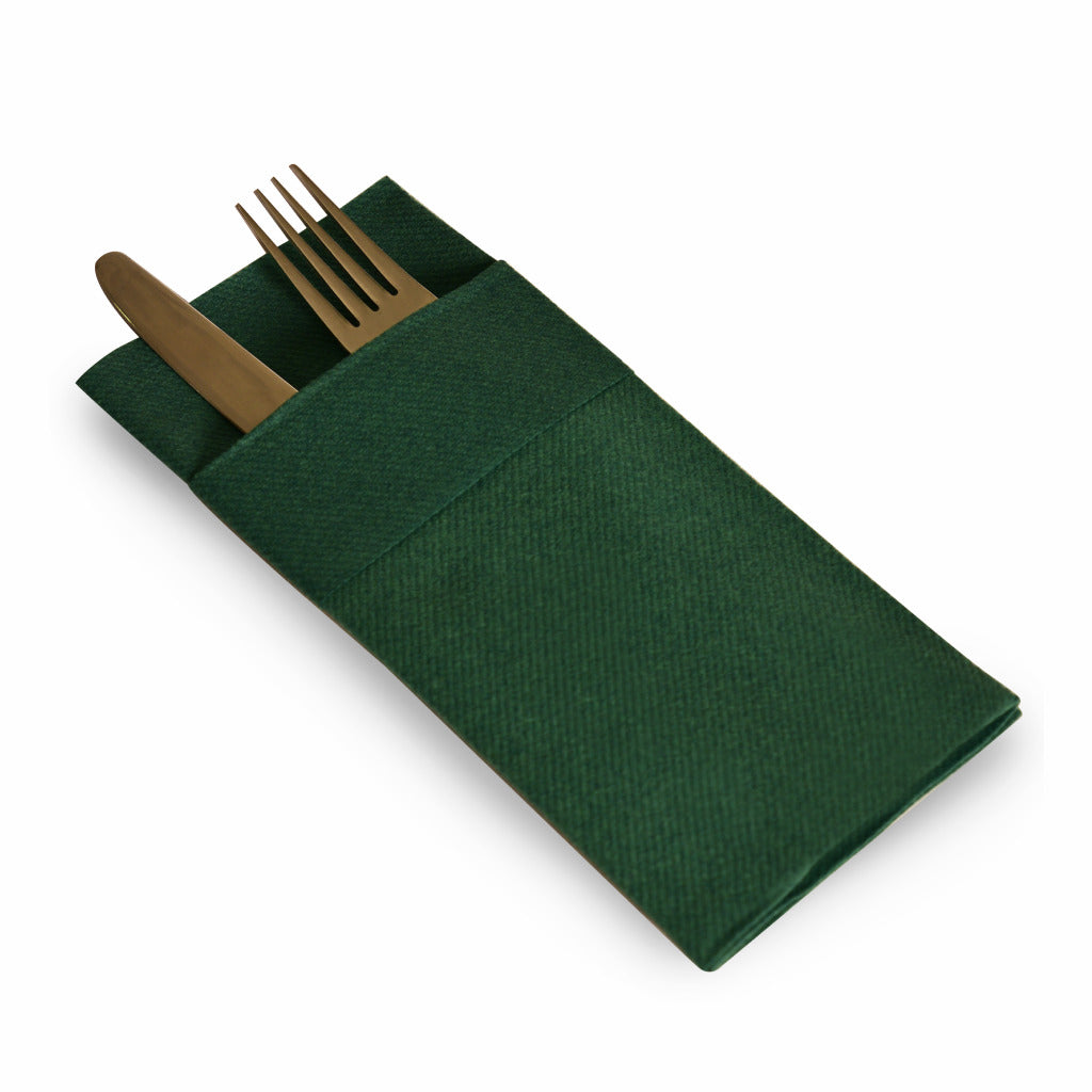 Serviettes de poche Airlaid aspect lin vert pré-pliées 50 PIÈCES