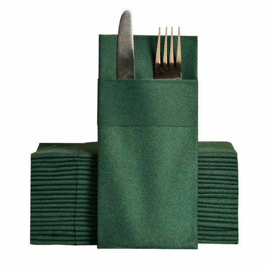 Serviettes de poche Airlaid aspect lin vert pré-pliées 50 PIÈCES